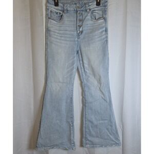 American Eagle Jeans Women's Size 12 S Blue Denim Super Hi-Rise Flare Distressed